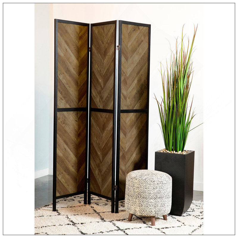 Paravent rustique 3 panneaux à chevrons tabac, parfait pour l'intimité et l'élégance décorative dans n'importe quelle pièce