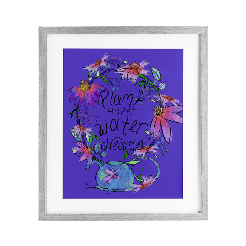 «Plant Hope Water Dreams», reproduction sous verre encadrée, design par Susan Lugar, H 16 po x l 13 po, Cadre de ferme gris
