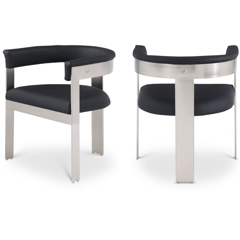 Romeo Finished Upholstered Back Arm Chair, Black Vegan Leather, Brushed Chrome