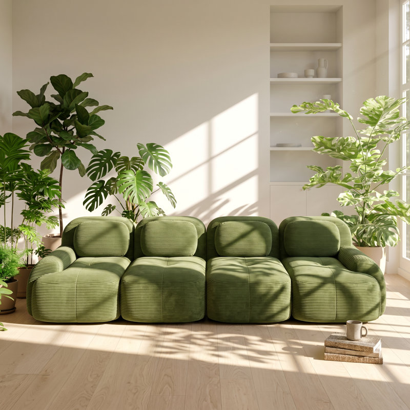 Canapé modulaire 4 places en velours côtelé l 151,9 po x P 40,5 po x H 27,5 po Evergreen