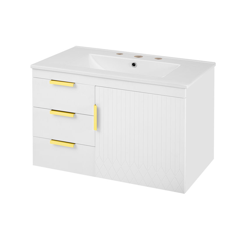Meuble-lavabo mural 30 po avec comptoir en céramique, Blanc