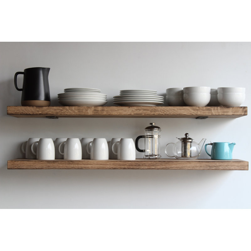 Geller 2 Piece Oak Floating Shelf, 1.75" H x 36" W x 11" D, Torched Oak