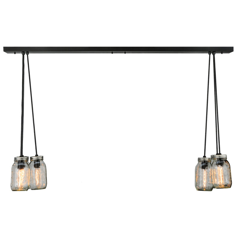 Luminaire suspendu linéaire à 6 lumières pour îlot de cuisine Mason Jar