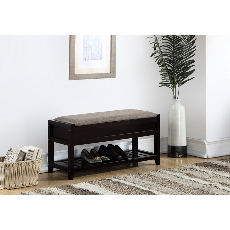 Seating Bench With Shoe Storage In - Grey Fabric Upholstered Seat, Hidden Storage, Slatted Shelf, Wood Made For Soft Upholstery, Concealed Pine And Frame