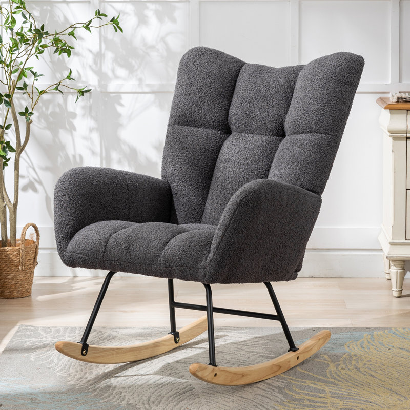 Upholstered Teddy Rocker & Glider, Ourson gris