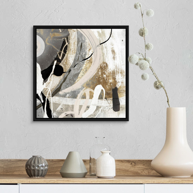Tangled III - peinture sur toile, Toile avec cadre flottant, H 17,25 po x l 17,25 po, Noir
