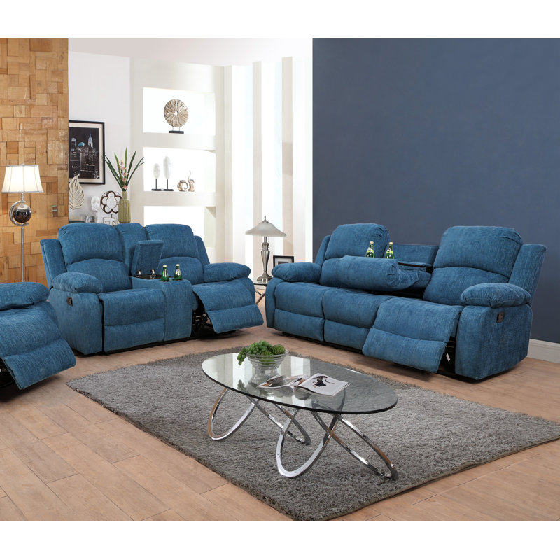 Ensemble de salon inclinable 2 pièces en similicuir noir avec console de rangement et porte-gobelets