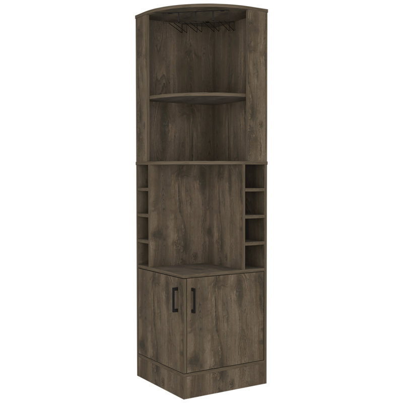 2-Shelf Dark Brown 8 Bar Cabinet, Enhancing Look Of Your Living Space Stylish Cabinet For Up To 8 Bottles Liquor, Dark Brown