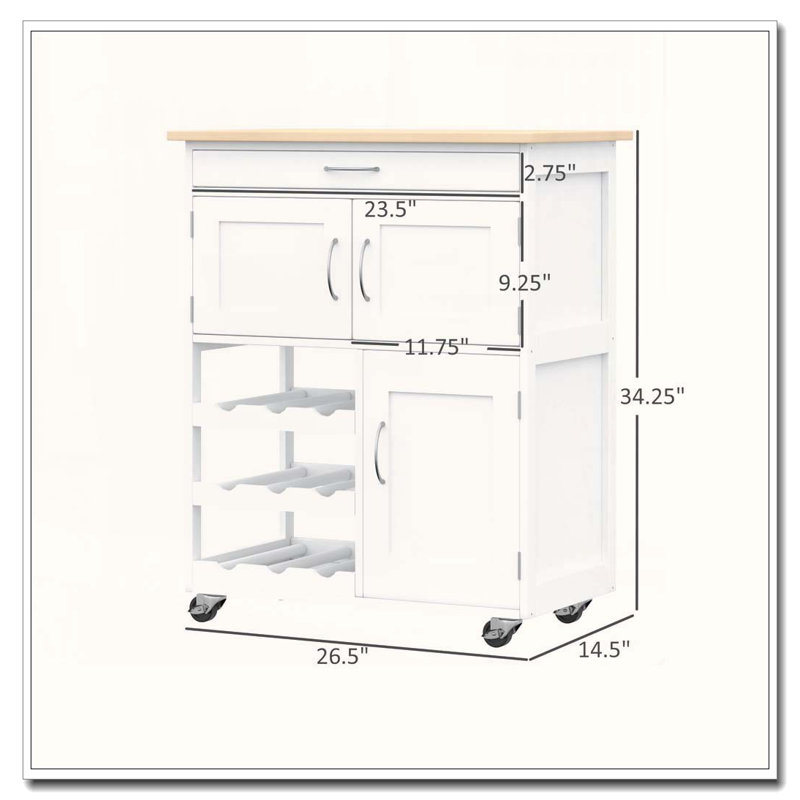 Bar Cart Rolling Kitchen Island with Wine Rack
