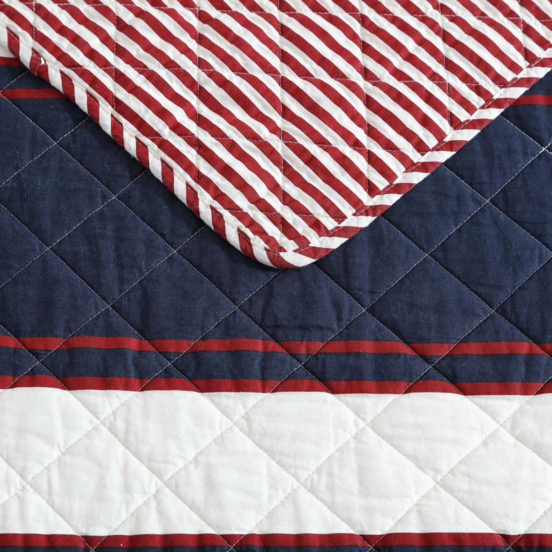 Ensemble de courtepointe réversible en coton bleu Nautica Wesley, Courtepointe très grand et 2 très grandes taies 