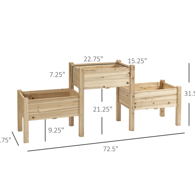 Support à plante surélevé en bois avec 3 boîtes à fleurs - Lit de jardin surélevé pour herbes, légumes, cadre en bois massif naturel et légumes