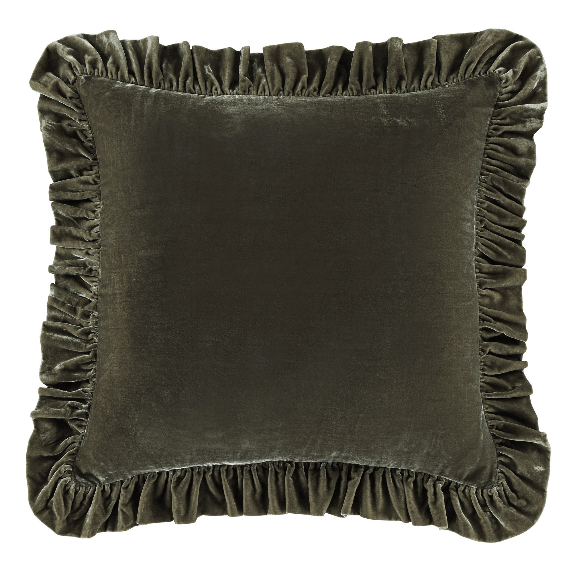Stella Faux Silk Velvet Classic Chic Modern Rustic Ruffled Euro Sham, Fern Green