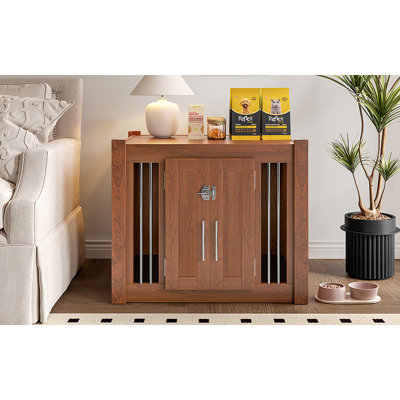 L 30,25 po, cage pour chien 2 en 1 avec siège rembourré, porte de grange coulissante, niche pour chien de luxe en bois, repose-pieds de banc de lit avec coussin amovible pour chambre à coucher et salon