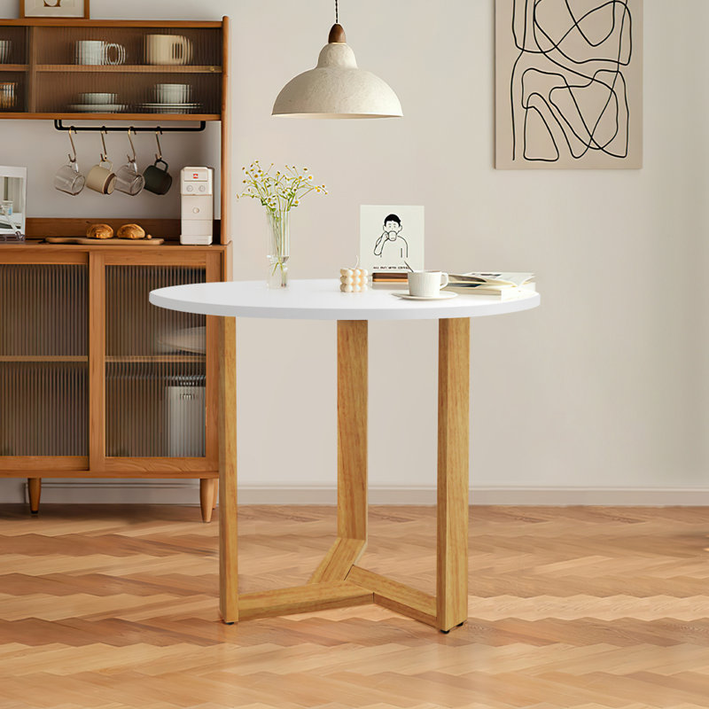 Table de salle à manger à tréteaux, Blanc / bois clair