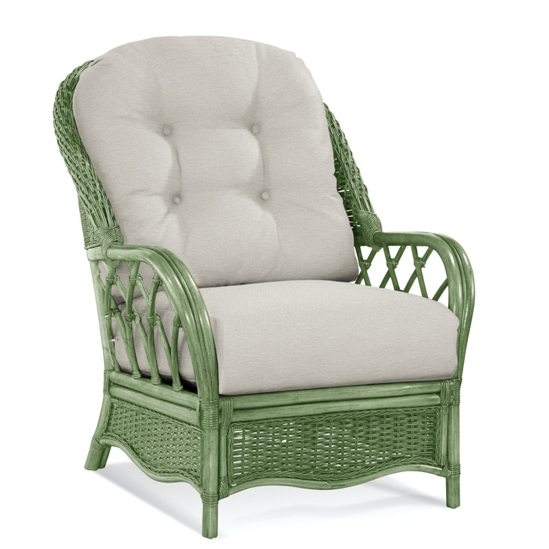 Everglade Rattan Arm Chair, Celery, White Performance Fabric; 0851-94