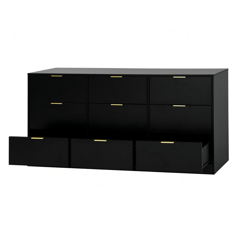 Commode 9 tiroirs, commode de rangement en bois pour chambre à coucher, Noir