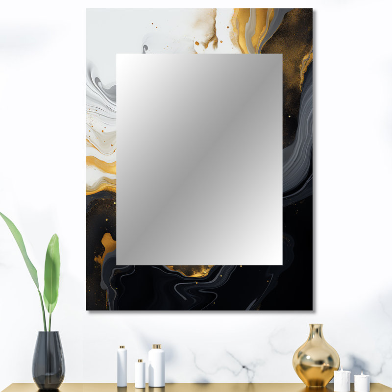 Gold and black Marble Essence III - Marble Unique Wall Mirror Decor, Modern Large Mirror, Printed Metal Art, 40" x 30"