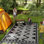 Tapis d'extérieur réversible, tapis de sol en paille de plastique imperméable 9 pi x 18 pi, tapis de camping portatif pour camping-car, grand tapis de jardin, terrasse, pique-nique, plage, bordure losange noir et blanc