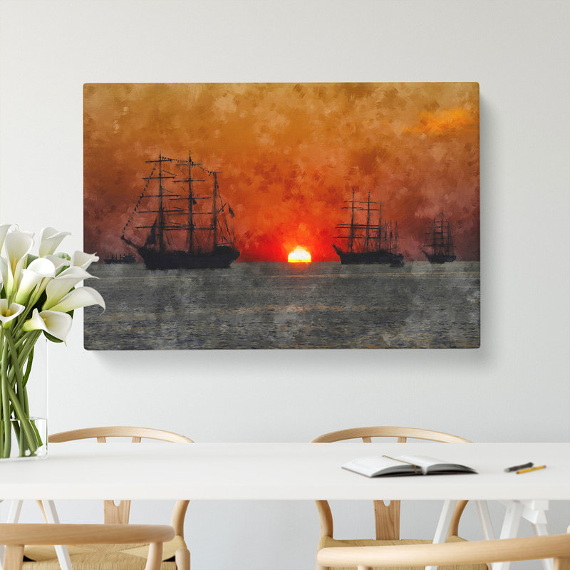 Ships at Sunset - Wrapped Canvas, 35cm H x 50cm W x 3cm D