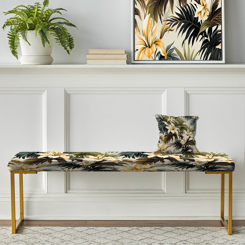 Cocoteraie motif tropical - banc rembourré doré Tropical
