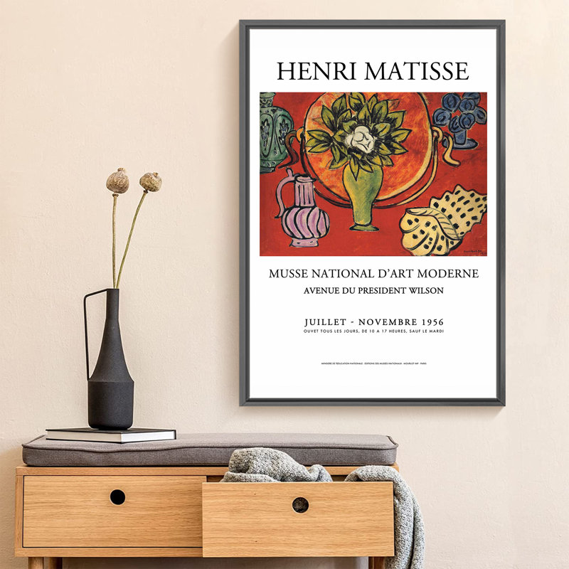 Matisse Aesthetic Abstract - Impression sur toile, Cadre noir, H 24 po x l 16 po x P 1,5 po