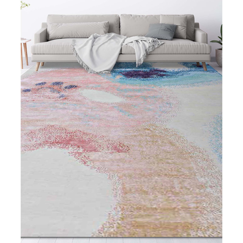 Abstract Area Rug in Gold/Turquise, Rectangle 9' x 12'