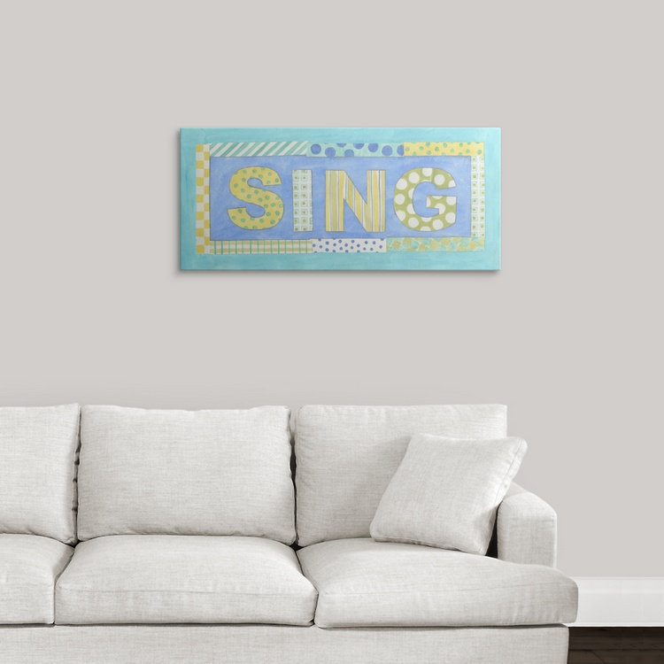 «Sing» Shelteridge, art textuel, H 13 po x l 30 po x P 1,5 po, Toile