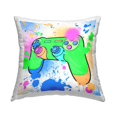 Stupell Industries Splattered Game Controller Decorative Printed Throw Pillow Design By Marcus Prime In White