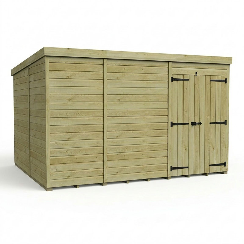 Total Sheds 11ft x 10ft Pent Garden Shed - Double Door - No Windows - Pressure Treated Timber - UK Manufactured