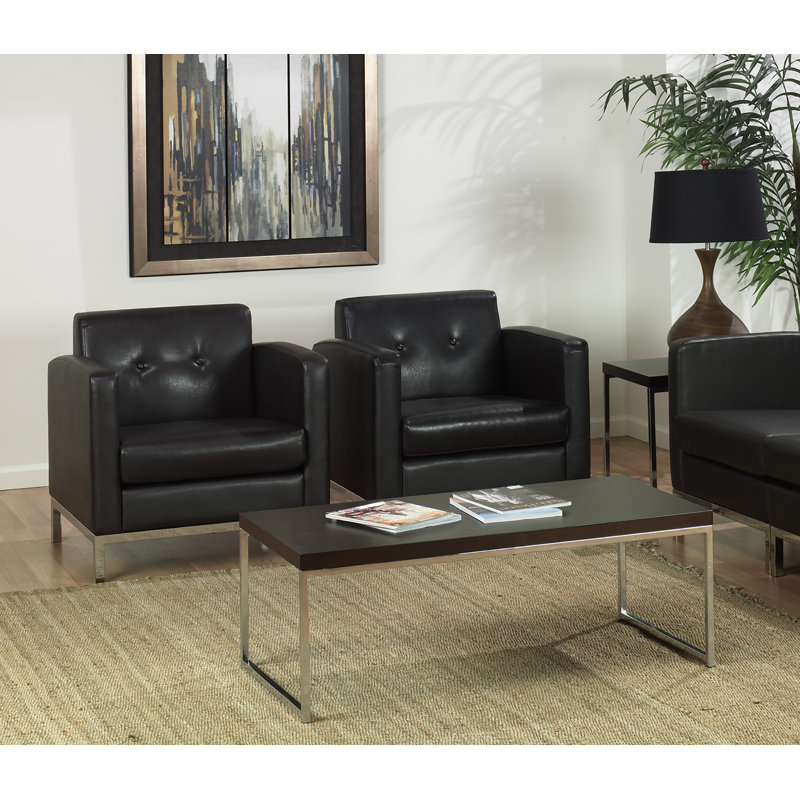 Agadir Faux Leather Accent Chair, Black Faux Leather