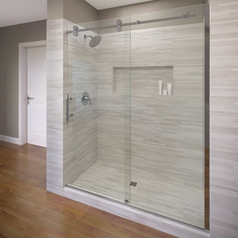 Vinesse 57" W x 76" H Single Sliding Frameless Shower Door, Chrome, Clear Glass, 47"