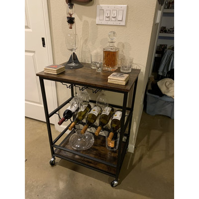Serving Cart with Casters Mobile Drink Beverage CartGlass Holders Wine Holders
