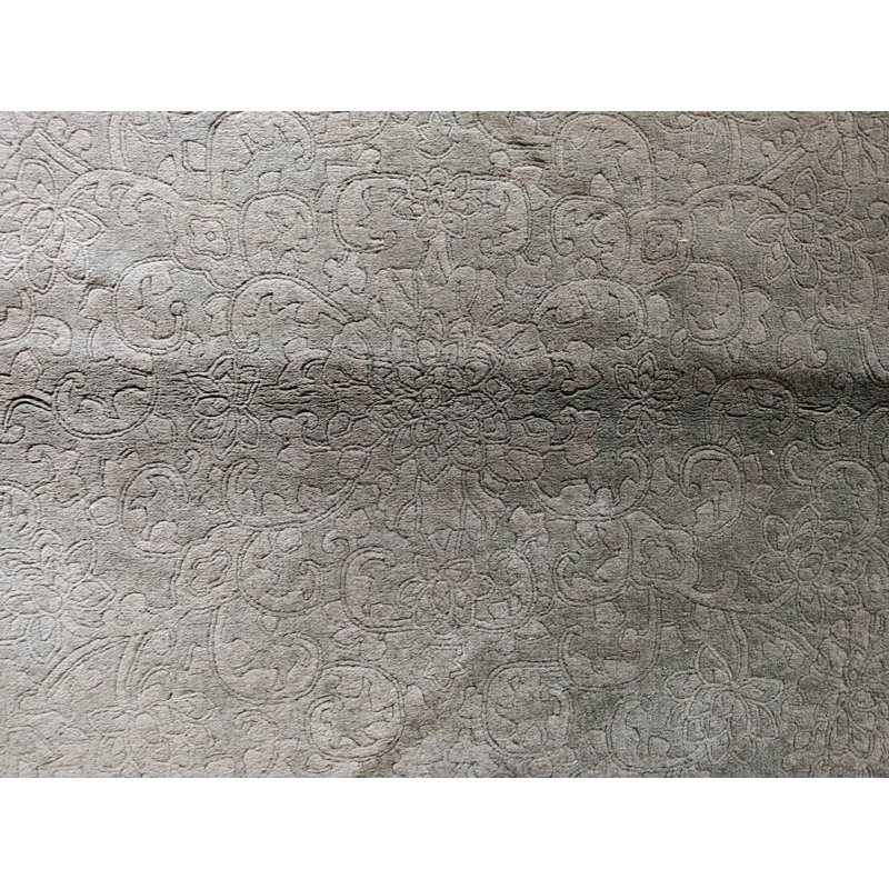 Minimalist Antique Green Wool Pile Chinese Room Size Art Deco Rug