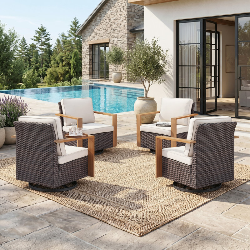 Allcot Outdoor Swivel Patio Chair With Cushions (Set Of 4), Beige, Brown