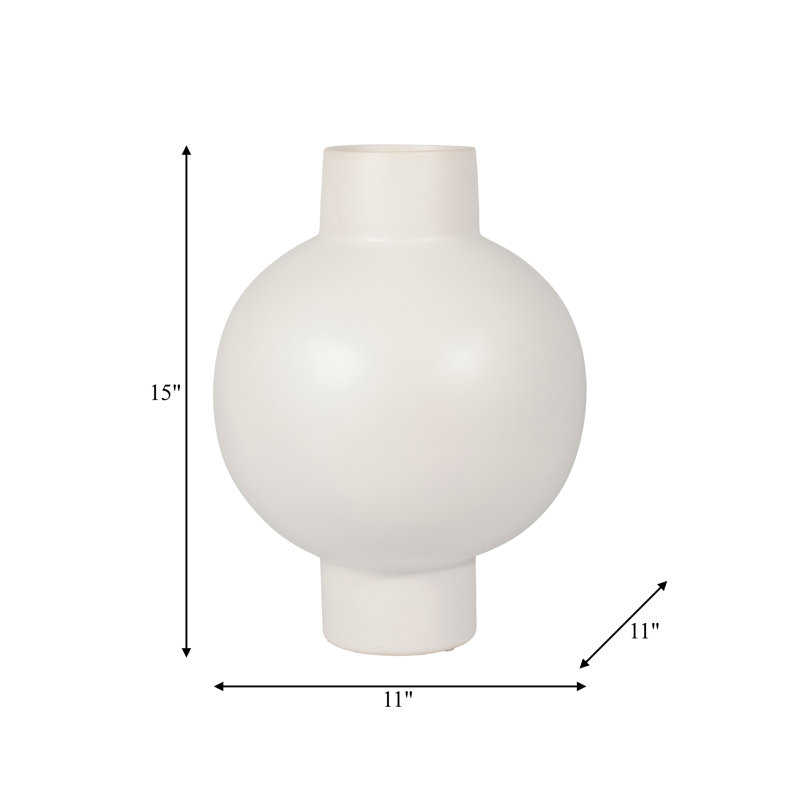 Bronsyn Neutral Round Modern Ceramic Bubble Vase, 15" H x 11" W x 11" D, Cream