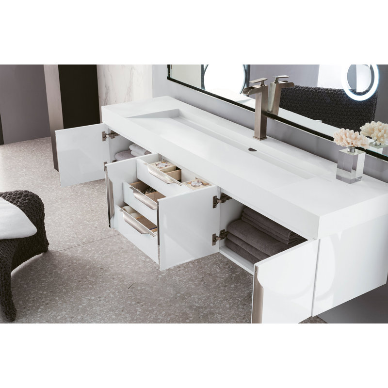 Mercer Island 72'' W Single Vanity, Glossy White, Dusk Gray, Brushed Nickel