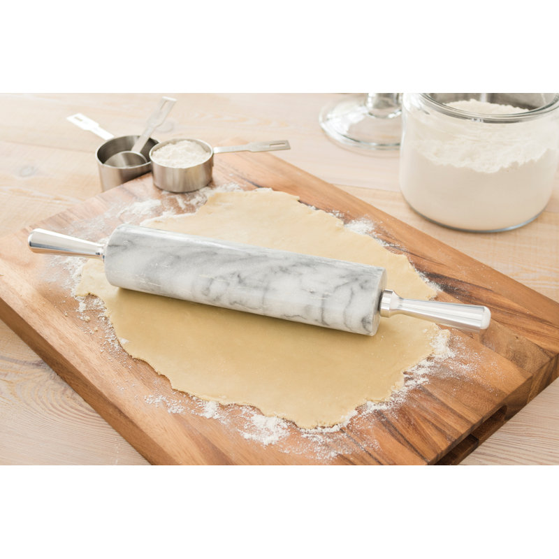 White Marble Rolling Pin with Aluminum Handles and Base