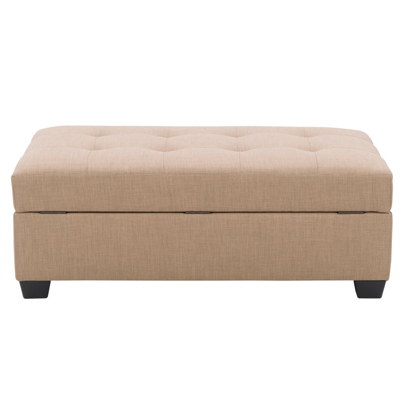 Rangement/repose-pieds rectangulaire capitonné de 46,25 po de largeur Lacour, Polyester beige