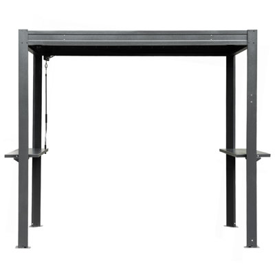 8x5 FT Grill Louvered Pergola for Outdoor Grill, Hardtop Grill Pergola with Built-in Gutter & Adjustable Rainproof Roof, Metal Shelter Gazebo for Patio Backyard Deck