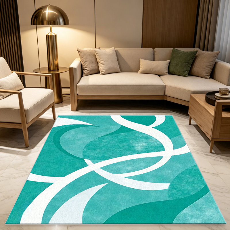 Teal Abstract Swirl carpet-easy to clean, machine-washable, soft and comfortable; suitable for door mats, kitchens, living rooms, bedrooms, corridors, and laundry areas. Easy to clean, durable carpet for home decoration.