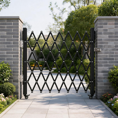 Heavy Duty Double Folding Security Gate, Steel Accordion Barricade Keys for Garage, 63.39" H x 71" W