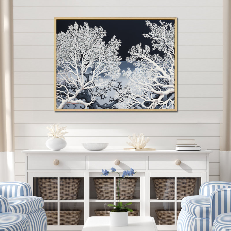 Abstrait coraux - art mural toile de corail sous l'eau, Cadre naturel flottant, H 24 po x l 32 po x P 1 po