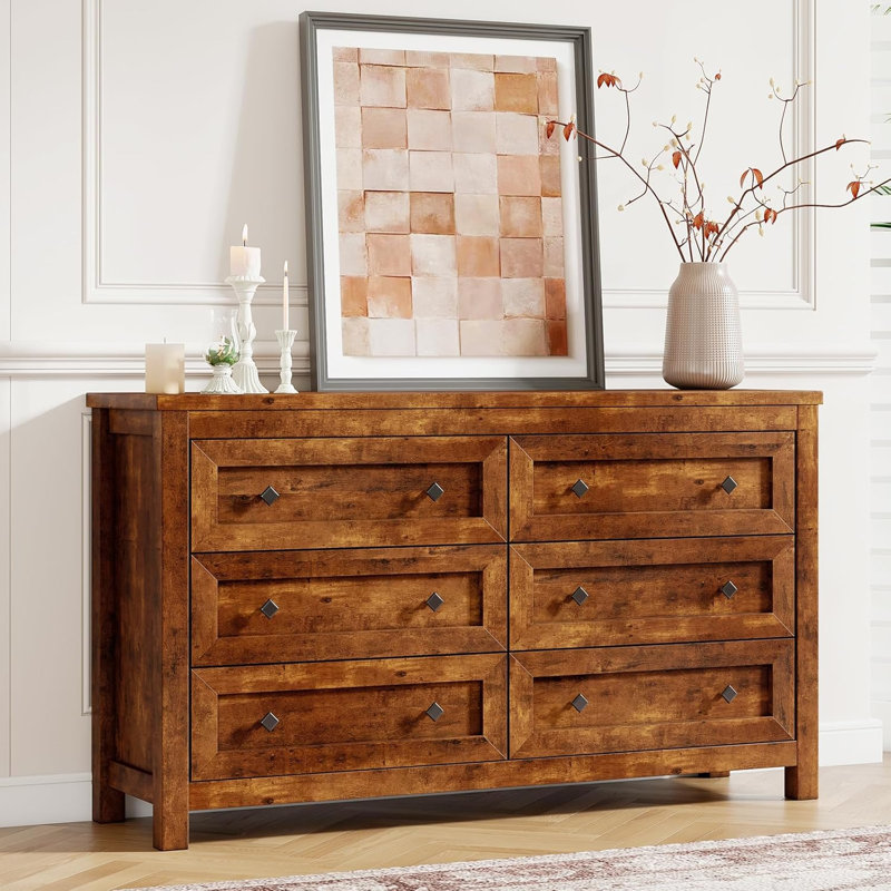 Dezia Farmhouse 6 Drawers Dresser, Rustic Brown