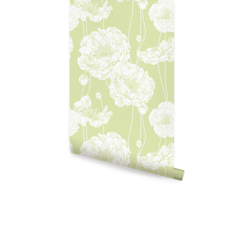 Rouleau de papier peint adhésif L 18 pi x l 24 po Latundra Peony, Vert lime