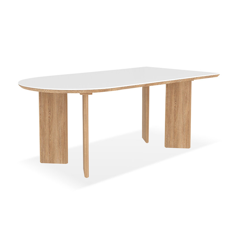 Table de salle à manger blanche et en demi-cercle Burwood, H 29,53 po x L 62,99 po x l 31,5 po