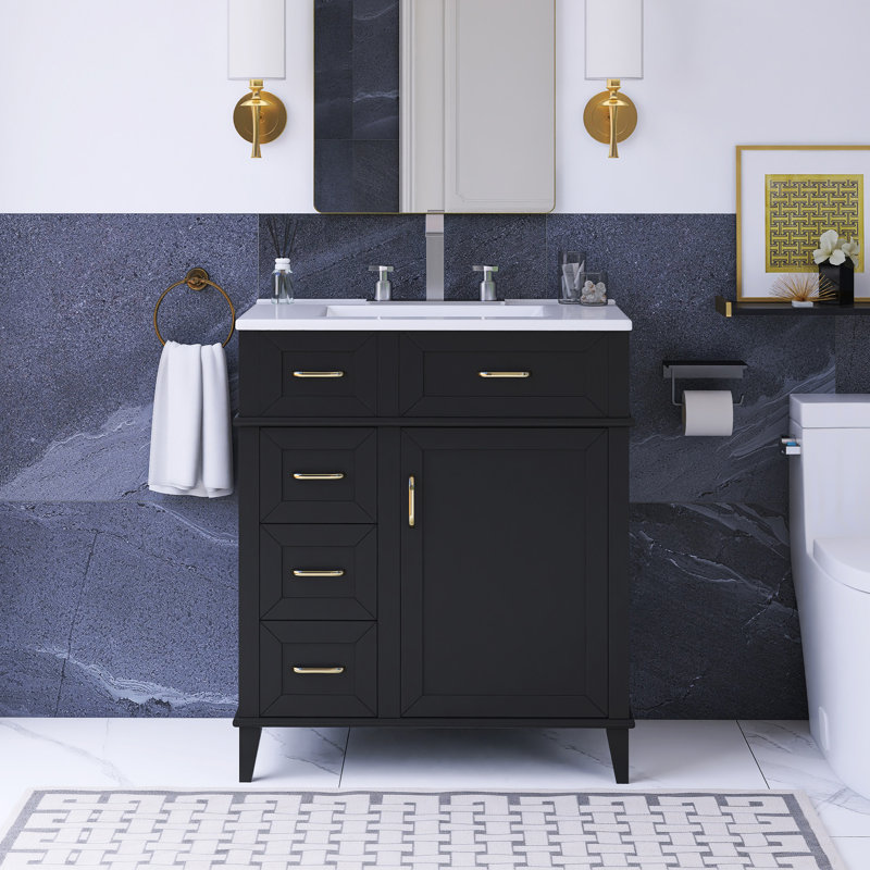 Meuble-lavabo de 30 pouces avec lavabo en céramique et tablette réglable