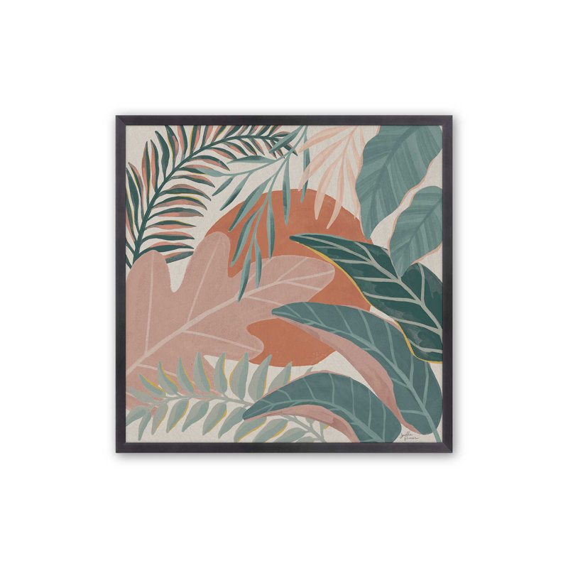 Feuilles tropicales I, H 13,75 po x l 13,75 po, Encadrement ouvert, zinc vieilli