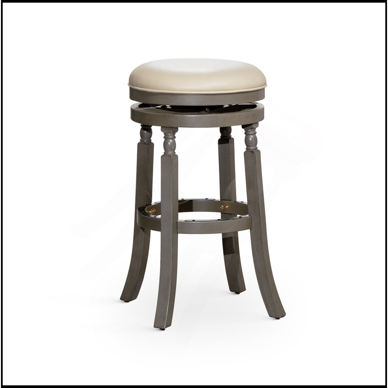 Tabouret 30 ", siège en cuir vieilli, Gris, Beige