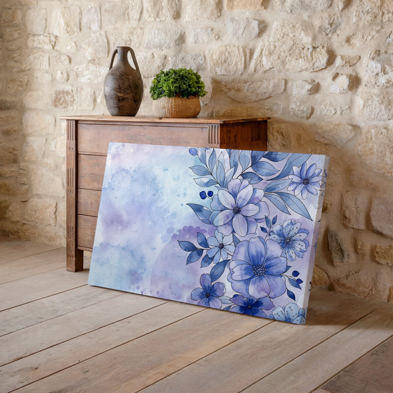 Toile, une délicate illustration à l'aquarelle avec un mélange harmonieux d'art mural doux bleu et lavande, H 9 po x l 12 po