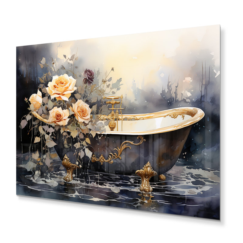 Baignoire en or VI - art mural en métal Bath & Laundry, H 12 po x l 20 po x P 1 po